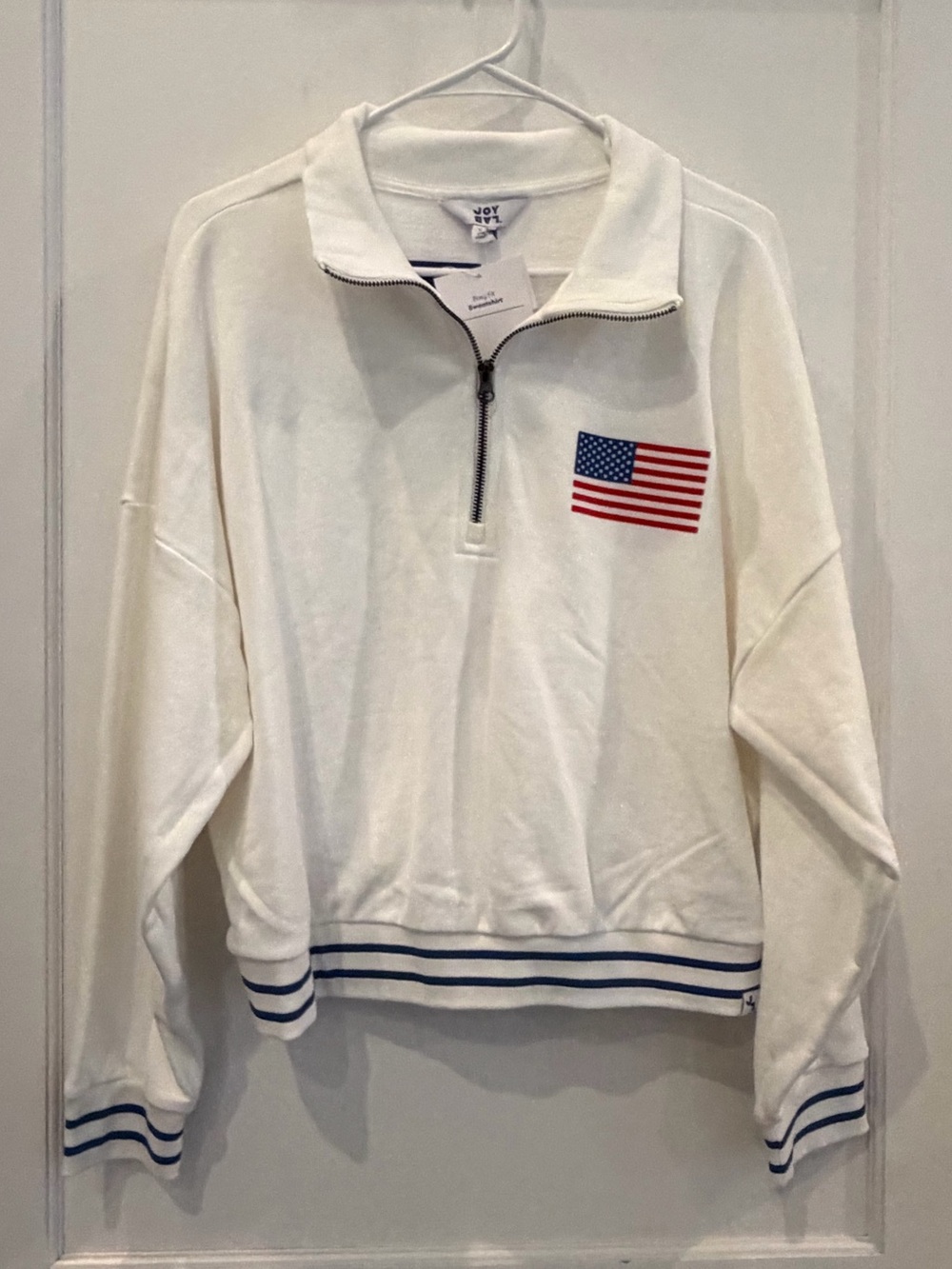 Joy Lab July 4 Cropped American flag quarter zip pullover Sweatshirt Top XXL